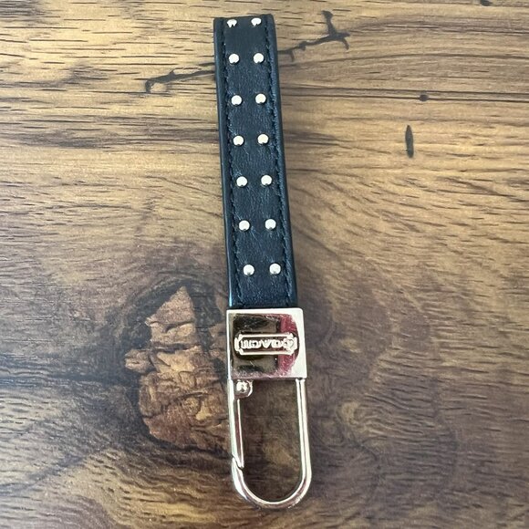 Coach studded loop keyring chain fob black leather EUC - Picture 1 of 3